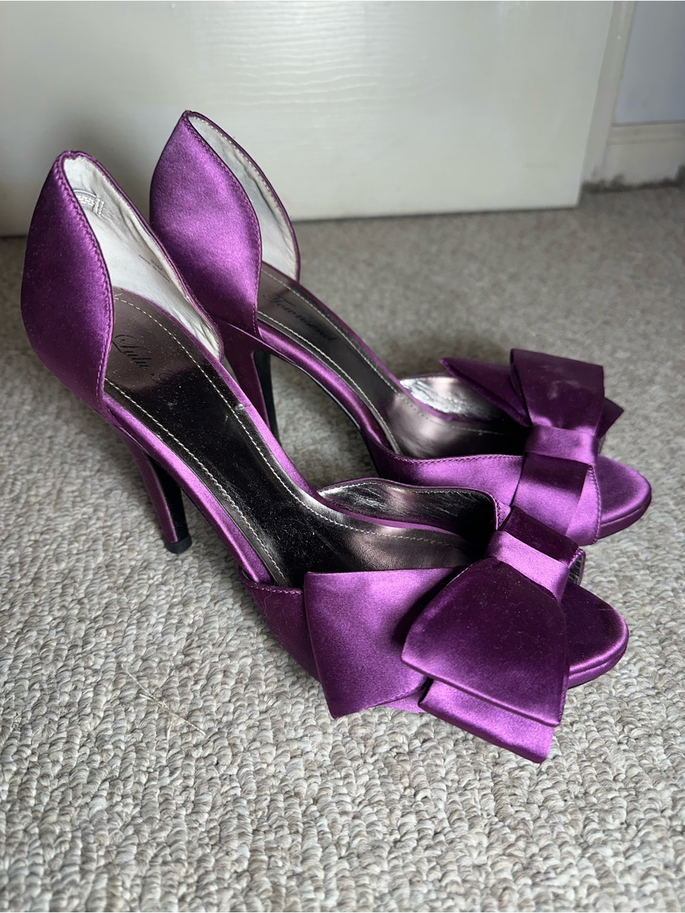Vero Cuoio Purple Satin Bow D'Orsay Heels
